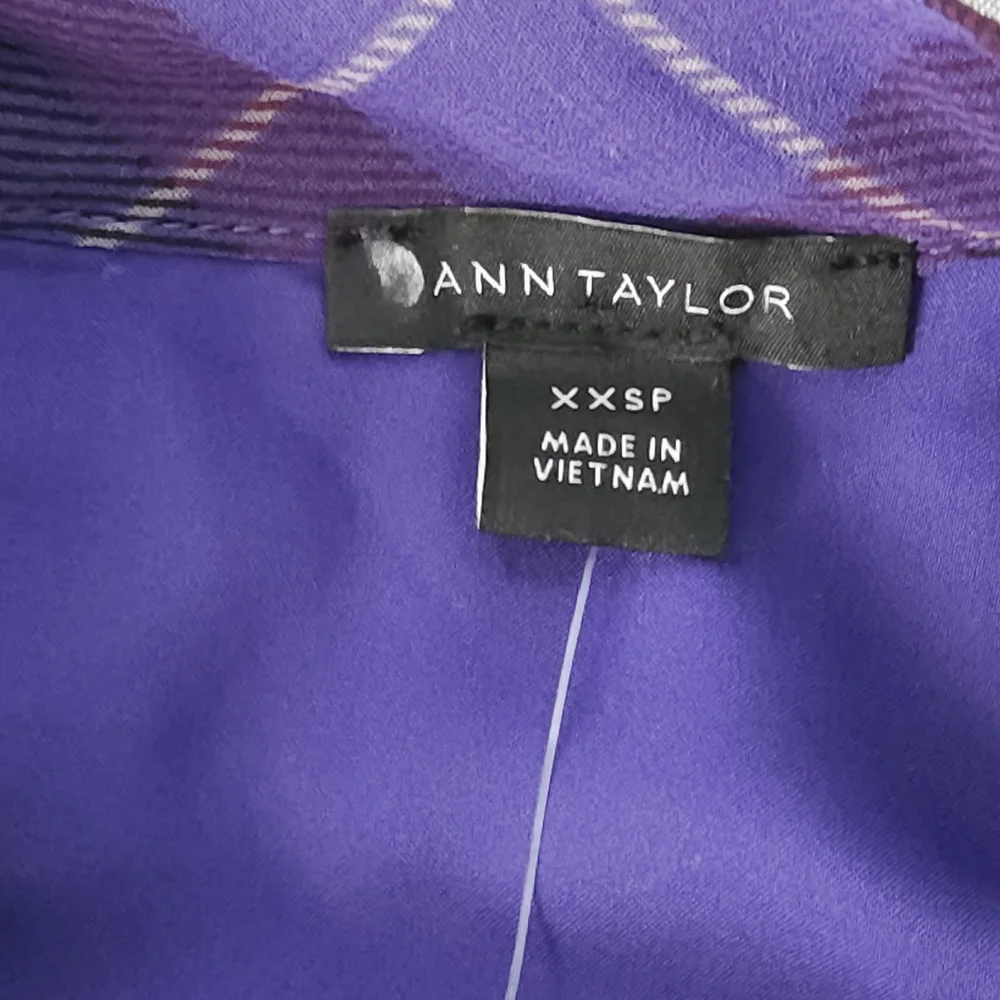 Ann Taylor Purple Plaid Tartan Chiffon Mini Dress XXSP Dark Academia Cottagecore - Picture 5 of 8